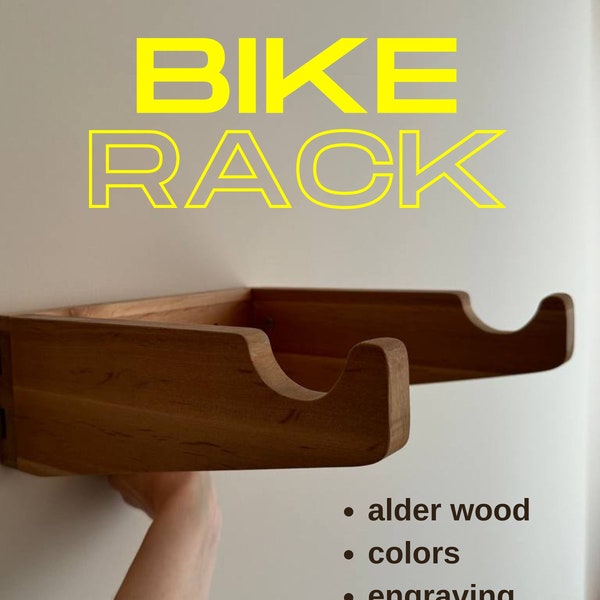 Bike Rack with Free Engraving, Wood Bicycle Wall Mount, In-door Bike Holder, Gift for Boyfriend