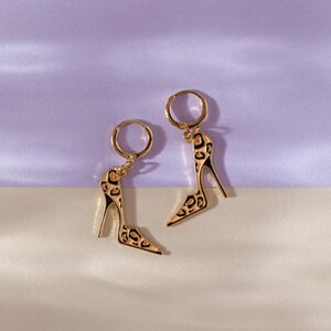 Leopard Heel Hoop Earrings - Gold