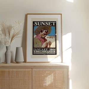 Cowboy Vintage Poster, Adolf Methfessel Sunset, Western Wandkunst, Vintage Kunstdruck, Cowboy Dekor, Amerikanisches Poster, Western Dekor