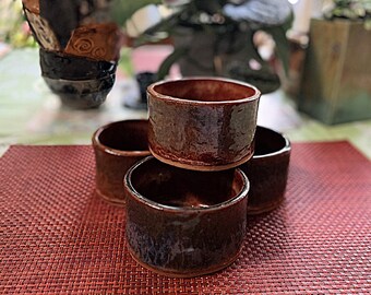 Brown Bowl-Ramekin, Small Brown Bowl-Ramekin, Hand Built Small Bowl-Ramekin, Slab Built Small Brown Bowl-Ramekin.