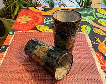 Handmade Blue Ceramic Tumblers, River Rock Design (Set of 2)