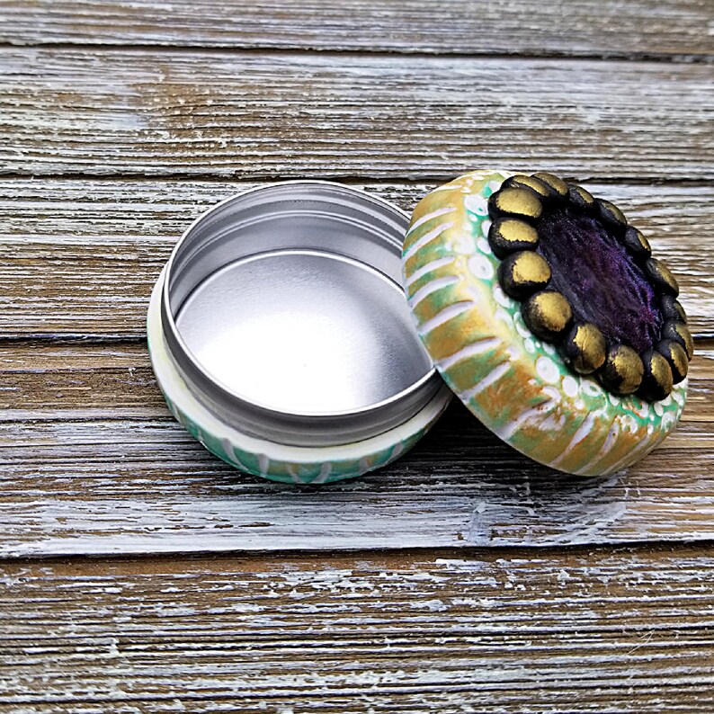 Decorated Tin-Small Tin-Pill Box-Handmade-Polymer Clay image 2