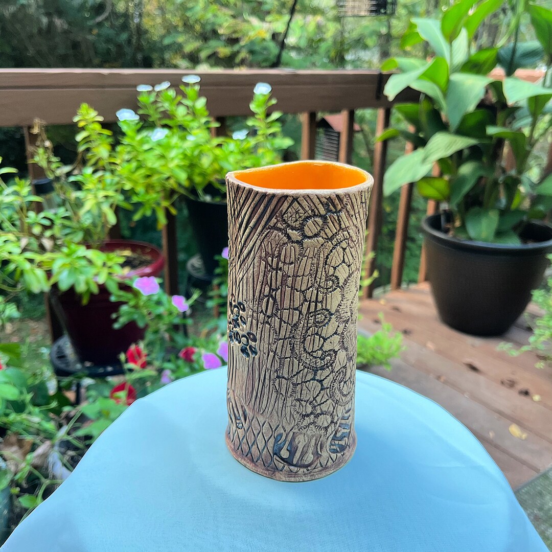 Hand Built Ceramic Vase, Cylinder Vase, Rustic Ceramic Vase, Textured Ceramic Vase Etsy