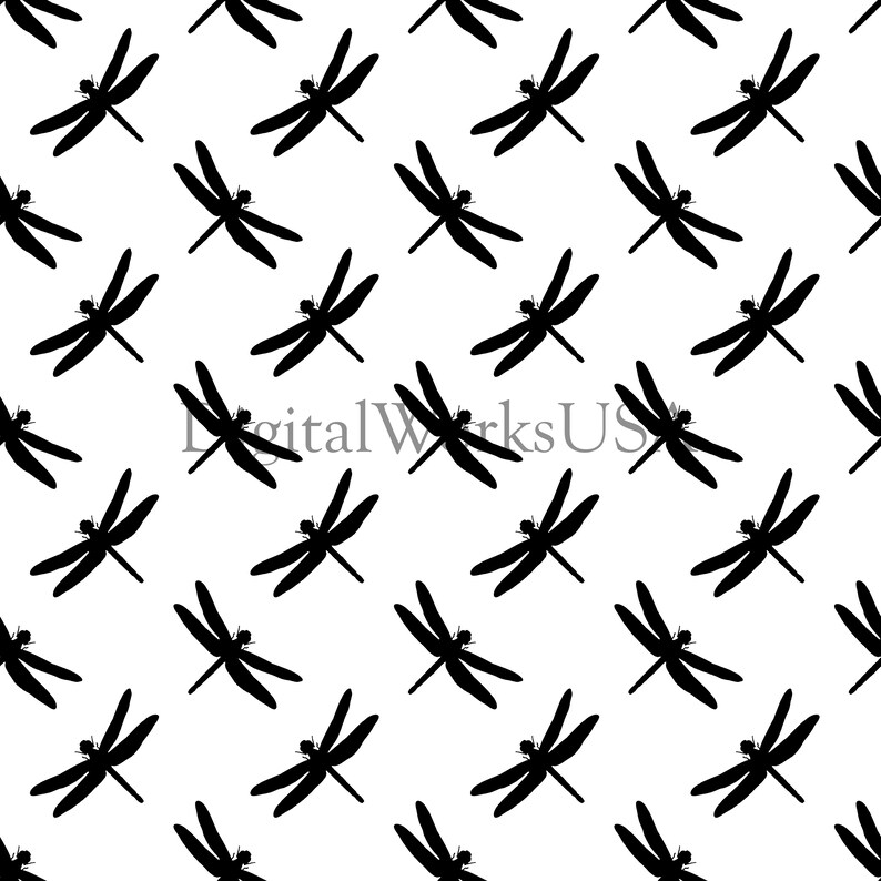 Black and White Dragonfly Silhouette Pattern Seamless File or Digital ...