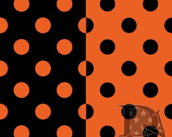 Black and Orange Large Polka Dots Pattern Seamless File or Digital Paper JPG 12x12 (two files standard and inverted color variation)