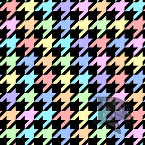 Arco iris pastel y patrón de pata de gallo negro archivo sin costuras o papel digital JPG 12x12