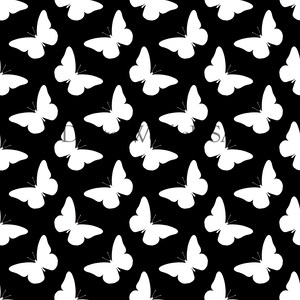 White and Black Butterfly Silhouette Pattern Seamless File or Digital Paper JPG 12x12
