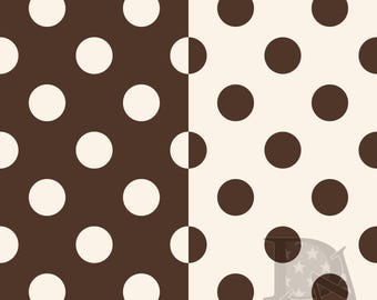 Archivo o papel digital JPG de 12x12 pulgadas con estampado de lunares grandes en tonos marrón chocolate y marfil (variaciones de color estándar e invertidas).