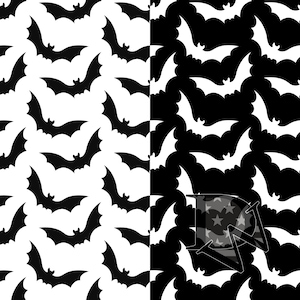 Bats Pattern Black and White Seamless File JPG 2 separate files standard and inverted variation