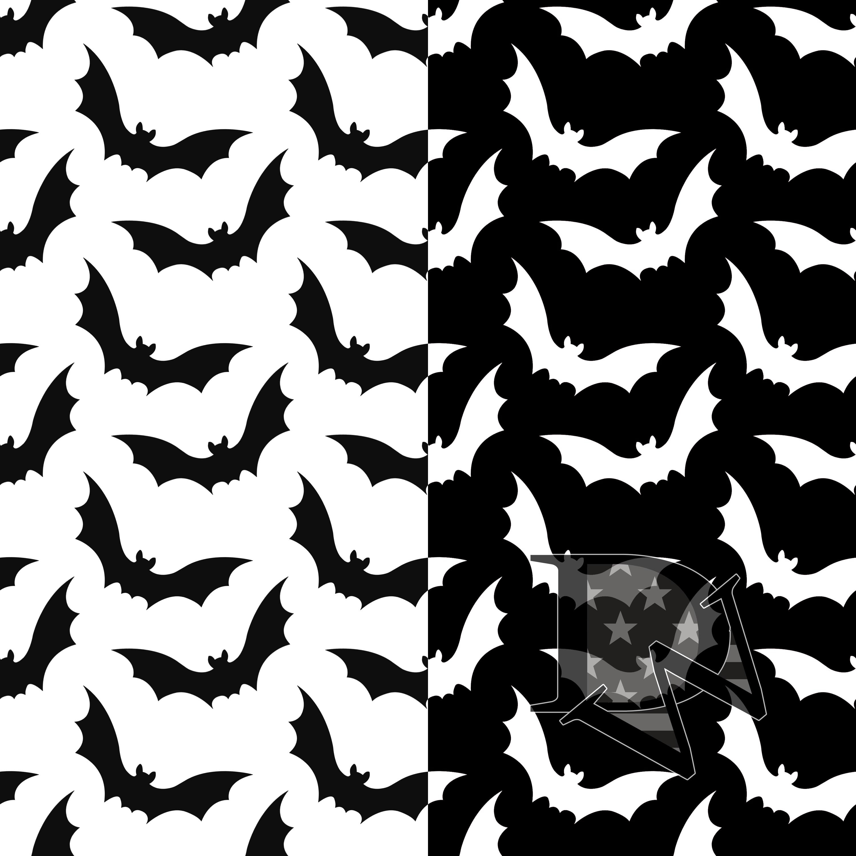 Single Bat Pattern Bats Pattern Black and White Seamless File JPG 2 Separate Files ...