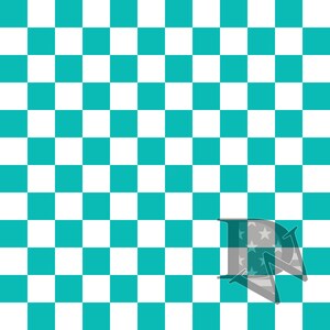 Könnte beinhalten: Ein türkis-weiß karierter Hintergrund mit einer stilisierten Illustration eines Hutes mit Sternen und Streifen. Der Hut scheint ein Designelement zu sein, möglicherweise für ein patriotisches Thema.