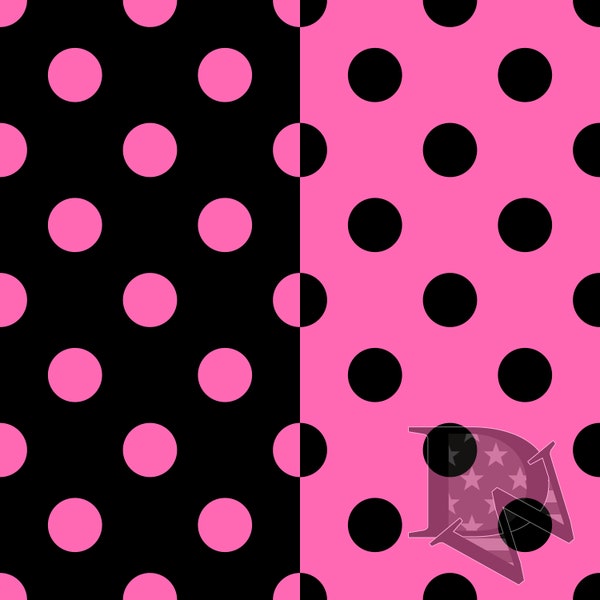 Hot Pink and Black Large Polka Dots Pattern Seamless File or Digital Paper JPG 12x12 (two files standard and inverted color variation)