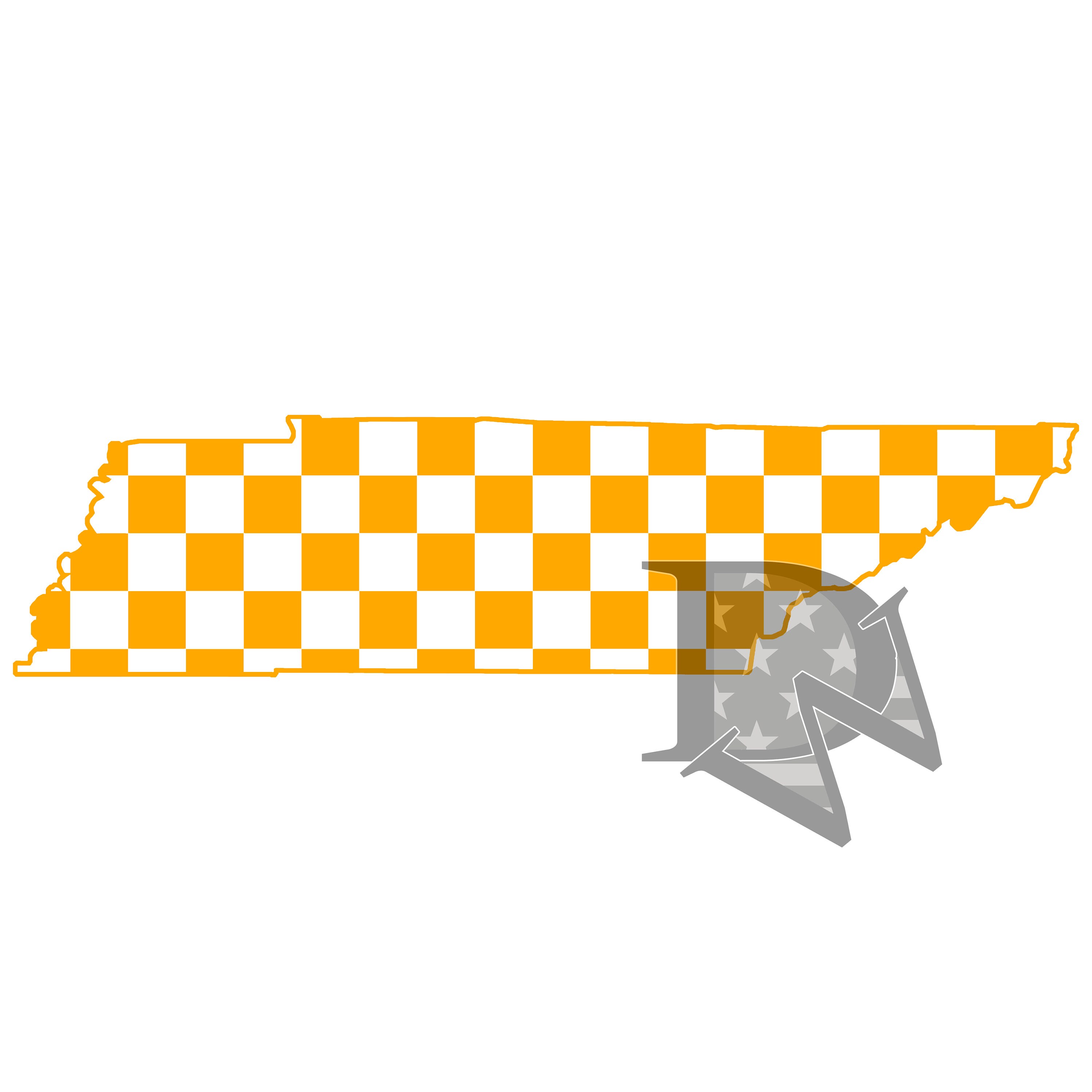 Tennessee State Shape Filled With Orange and White Checker