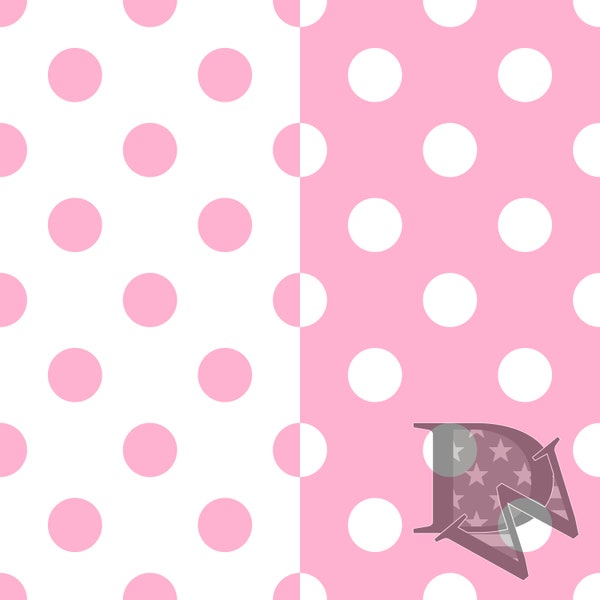Princess Pink and White Large Polka Dots Pattern Seamless File ou Digital Paper JPG 12x12 (deux fichiers standard et variation de couleur inversée)