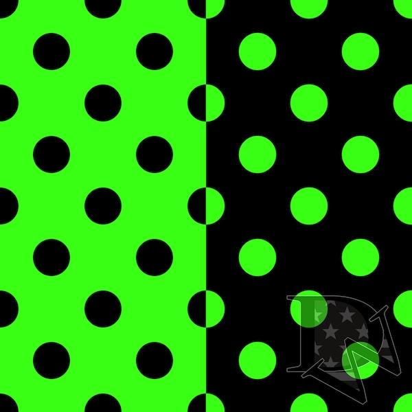 Neon Green and Black Large Polka Dots Pattern Seamless File or Digital Paper JPG 12x12 (two files standard and inverted color variation)