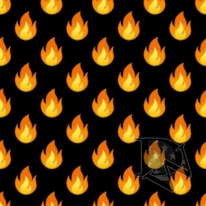Peut inclure: Un motif sans couture de flammes orange sur un fond noir. Les flammes sont stylisées et ont un design simple.