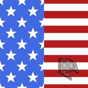 May include: A blue and red American flag with white stars. The flag is made of fabric and has a textured surface. The flag is hanging on a wall.