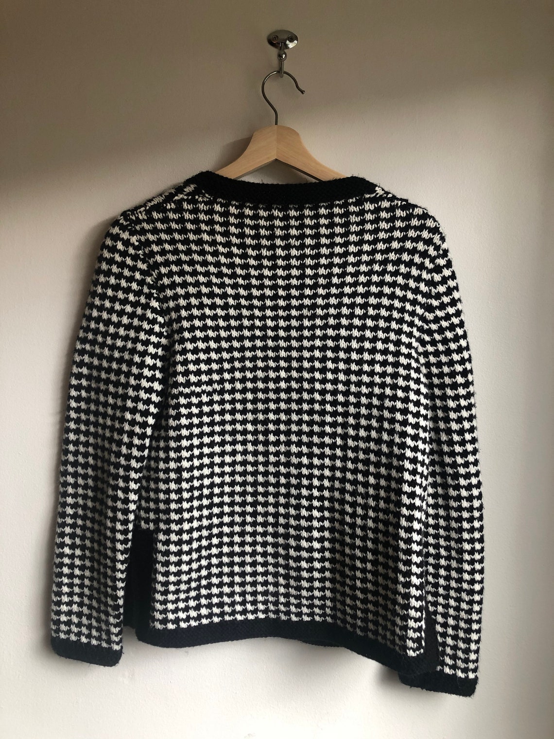 Checkered Cardigan Black & White Houndstooth Knit Cardigan Etsy