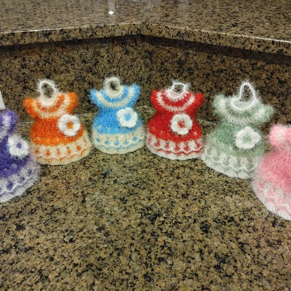 Handmade Crochet Dress Dish Scrubbies, Assorted Colors