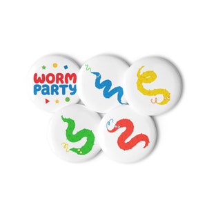 Worm Party set of pin buttons
