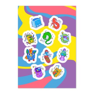 Foglio di adesivi per oggetti nostalgici