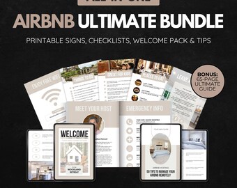 Airbnb Host Bundle Template, Editable Airbnb Signs, Welcome Book Template, Airbnb Checklist and Tips, Airbnb Printables