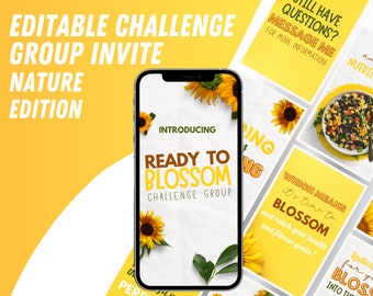 Invitation au groupe Spring Challenge / Thème Tournesol / Publications interactives modifiables / Publications d’engagement / Groupe de défi / Histoires Instagram