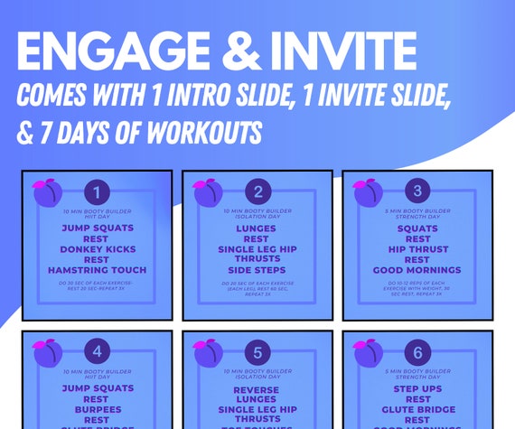 7 Day Booty Builder 10 Min Workout Challenge EDITABLE Social Media Posts February Workout Challenge Quick Workout Health and Fitness Etsy