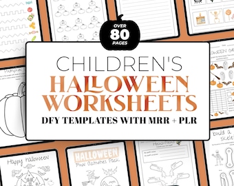 Pagine da colorare di Halloween, materiale didattico stampabile PLR MRR, schede attività per bambini, diritti di rivendita master, materiale didattico stampabile plr mrr