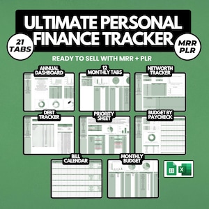 Finance Planner MRR PLR Excel Bundle Done For You Resell Spreadsheet Excel Templates Google Sheets Budget MRR Excel Templates Budget