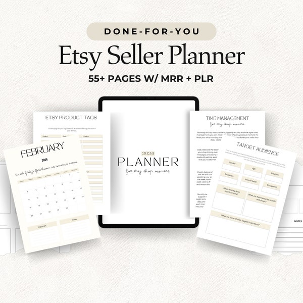 2024 Etsy Shop Owner's Digital Planner for Time Management Goal Setting Task Organization MRR Master Resell Rights Done-For-You PLR MRR