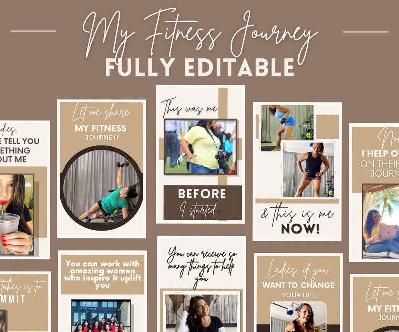 My Fitness Journey / Editable / Story Slides / Tan Shades / Etsy