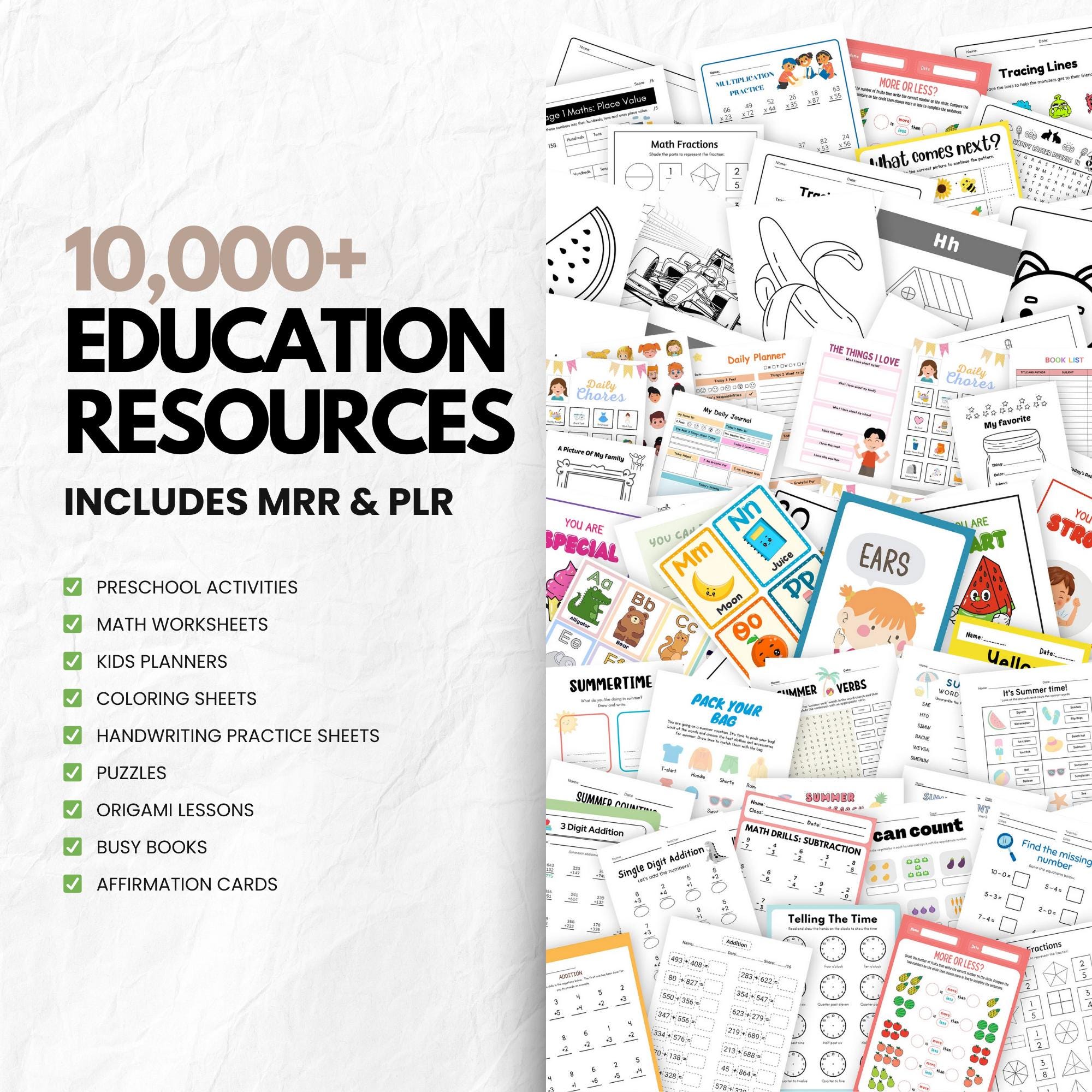 Master Resell Rights Education For Teachers Coloring Books Private Label Rights Worksheets For Kids Activities Tracing Activities PLR MRR
