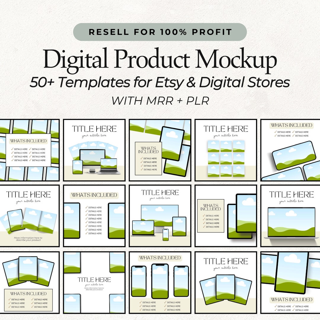 MRR Digital Product Mockup Templates 50+ Etsy Listing PLR Digital ...