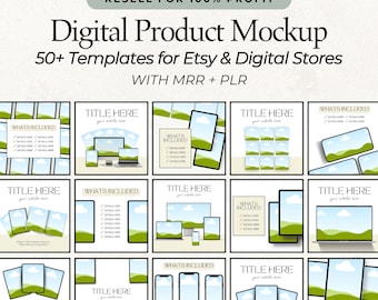 Plantillas de maquetas de productos digitales MRR Más de 50 listados de Etsy Paquete completo de tienda de productos digitales PLR