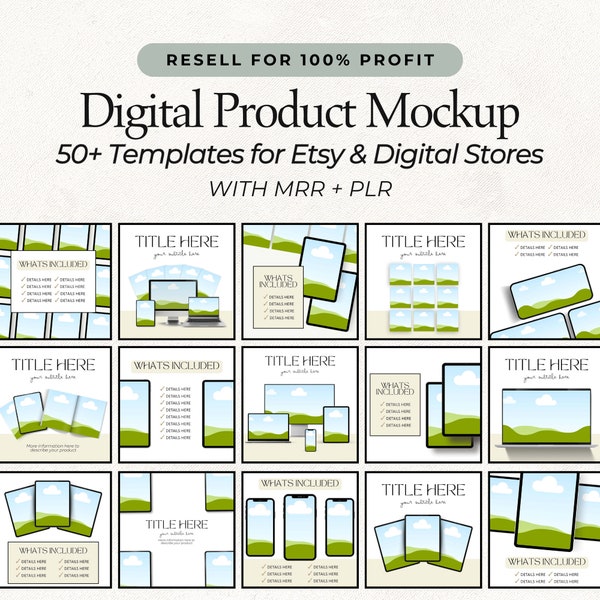 MRR Digital Product Mockup Templates 50+ Etsy Listing PLR Digital Product Whole Shop Bundle