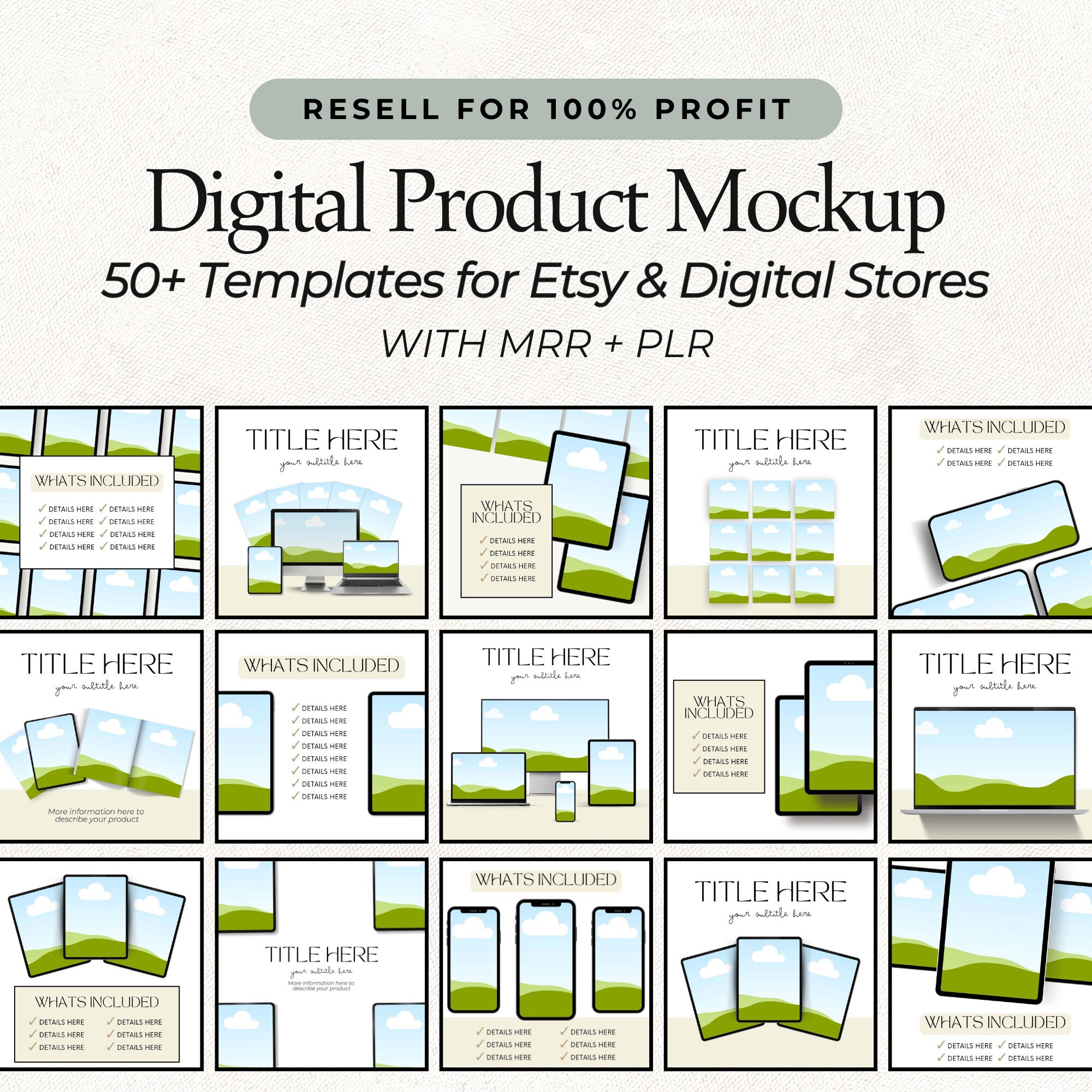MRR Digital Product Mockup Templates 50+ Etsy Listing PLR Digital ...