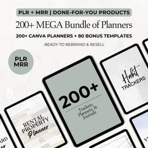 200+ ULTIMATE Bundle von Canva Vorlagen, MRR PLR, Canva Vorlagen bearbeitbarer Inhalt, digital druckbares Journal, Tracker, kommerzielle Nutzung
