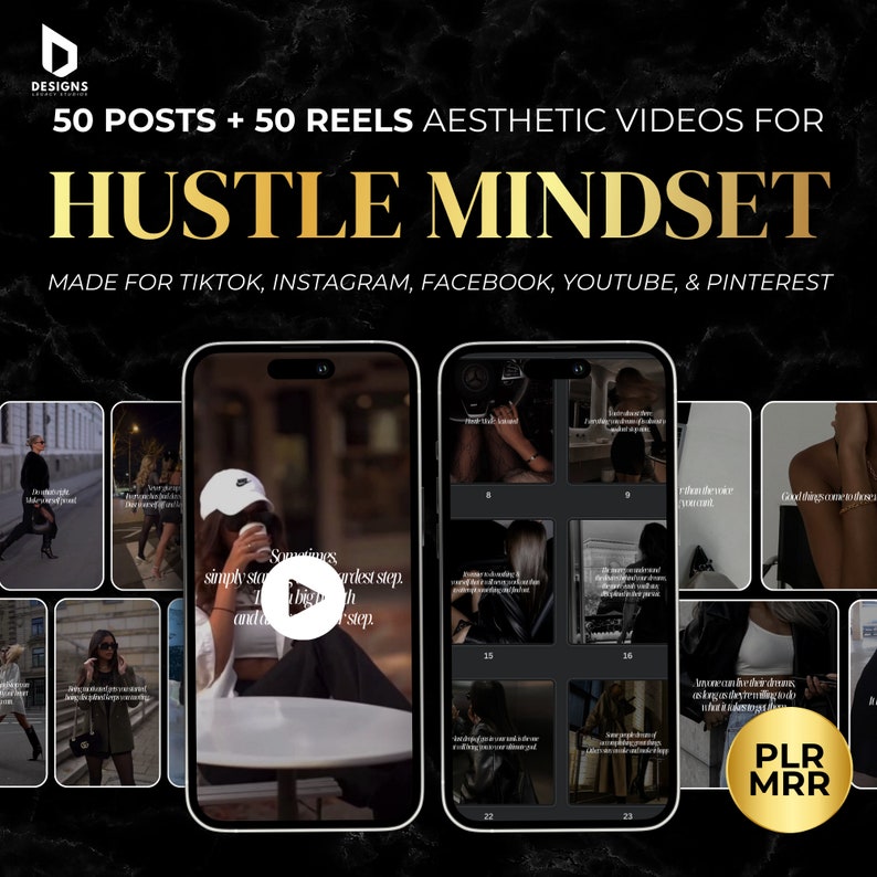 Hustling CEO Mindset Posts Reels Bundle with MRR, Bundle PLR Luxury Reels, Luxury Rich Women Reels for Instagram image 1