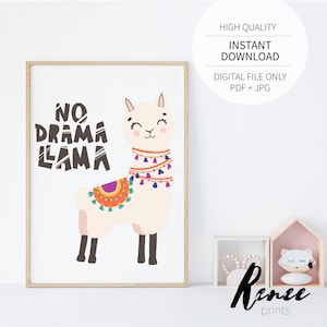 No Drama Llama Nursery Printable Wall Art Decor Instant Download
