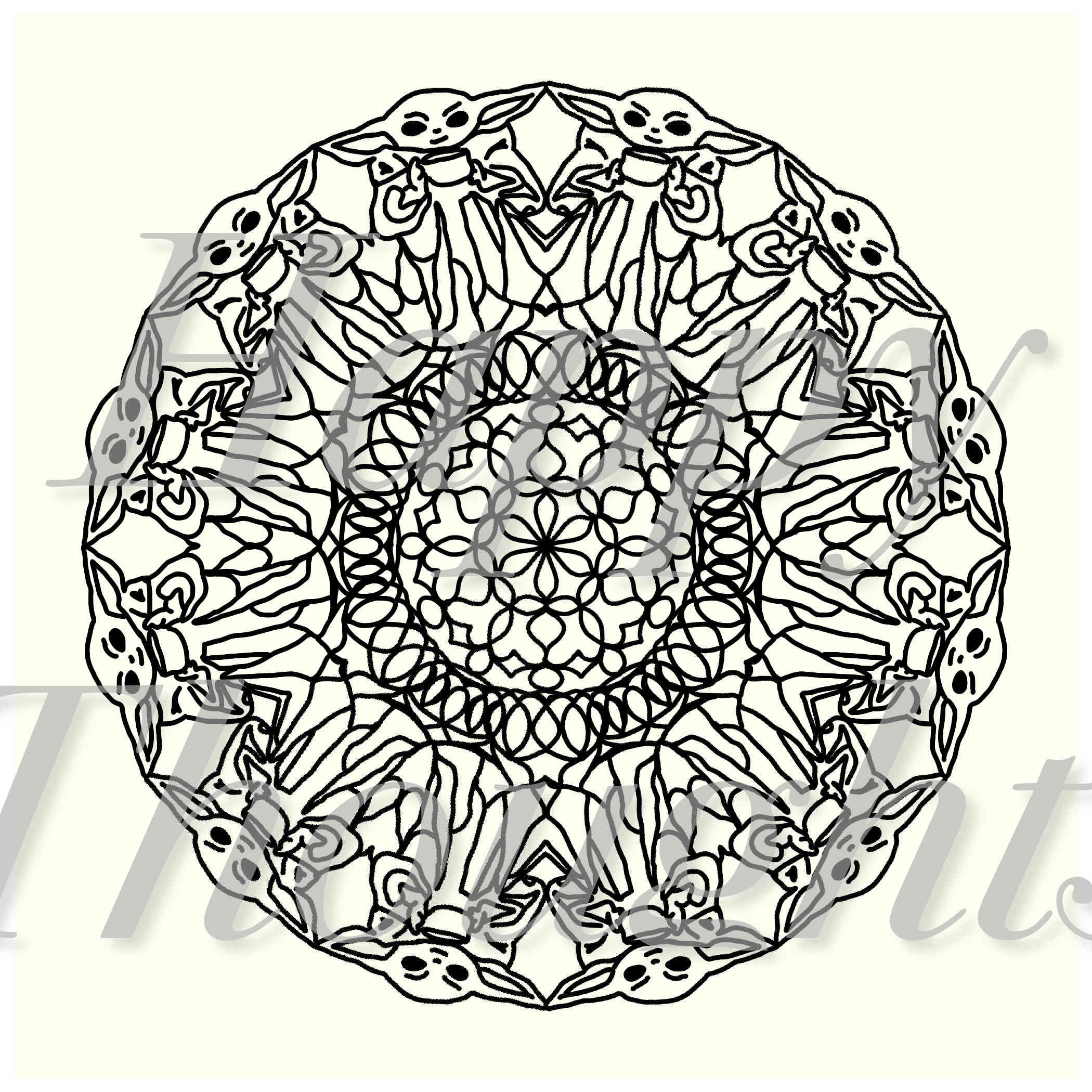 Download Baby Yoda Mandala Mandala Orian Digital Download Coloring Etsy