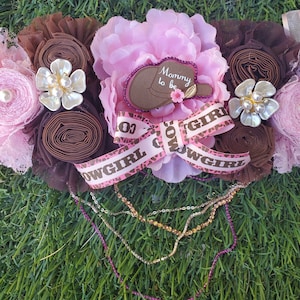 Cowgirl baby shower corsage, mommy and daddy Cowgirl sash