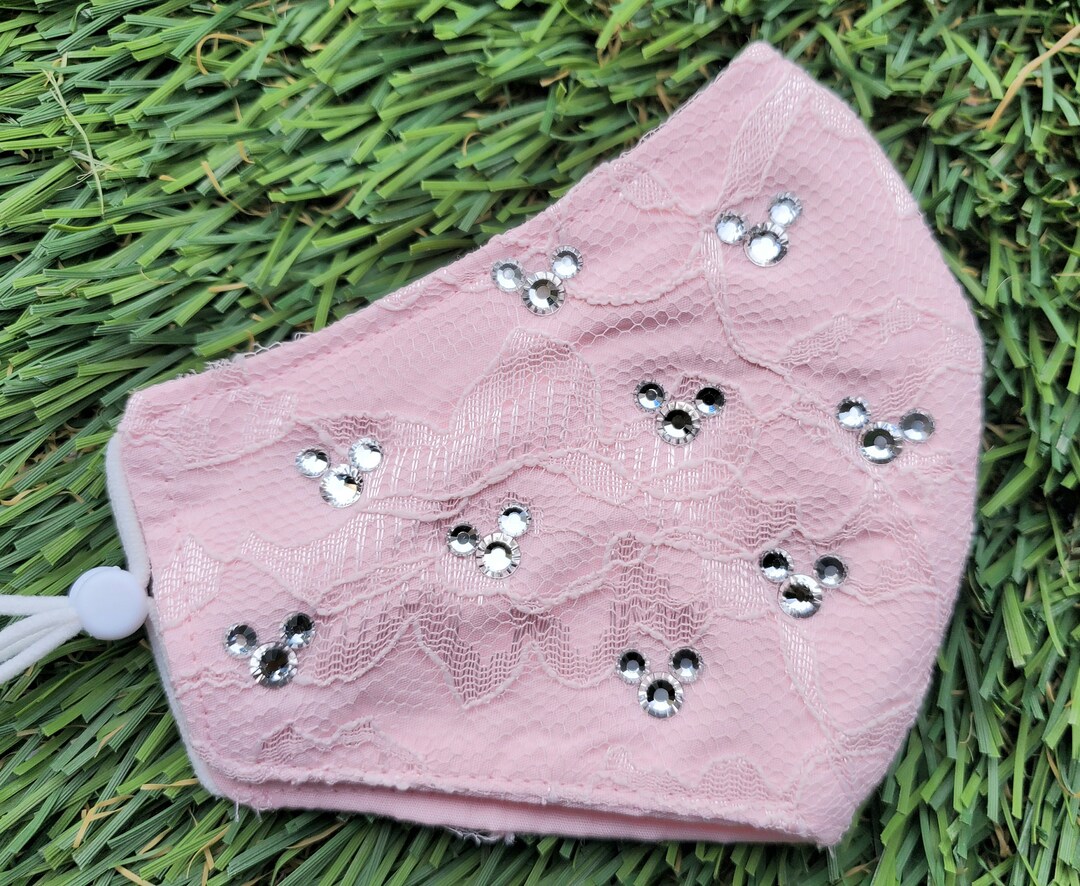 Face Mask, Pink Face Mask, Rhinestones, Pink Lace Face Mask, Rhinestone ...