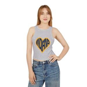 Women&#39;s Micro Rib Racer Tank Top with Indiana Love Design | Cute Summer Top, College Apparel, Gift for Graduates, Travel Souvenir