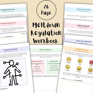Werkboek kernsmeltingsregulatie voor autistische kinderen en kinderen met ADHD | Werkbladen emotionele regulatie | Neurodivergente afdrukbare pdf