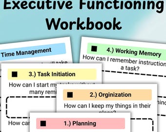 Exekutiv funktionierendes Arbeitsbuch für Kinder, Exekutiv funktionierendes Arbeitsblatt, ADHS- und Autismus-Planungsfähigkeiten, Organisation und Fokus zum Ausdrucken