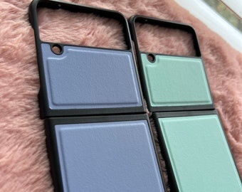 For samsung galaxy z flip 4 5G phone case cute candy color vegan genuine leather