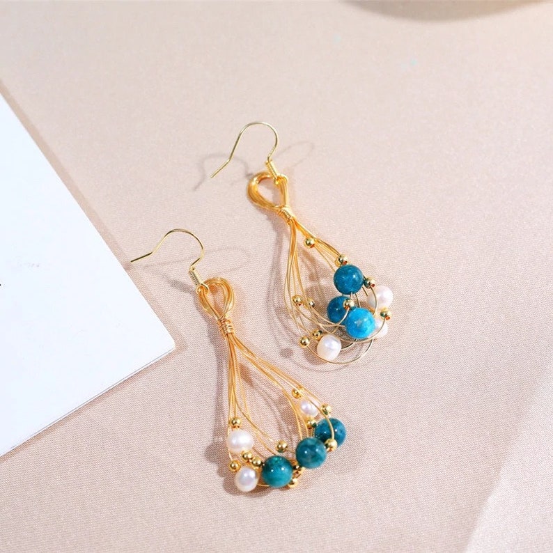 Pearl Earrings Green Agate Decoration 4-5mm Natural Pearl Earrings For Women Gift