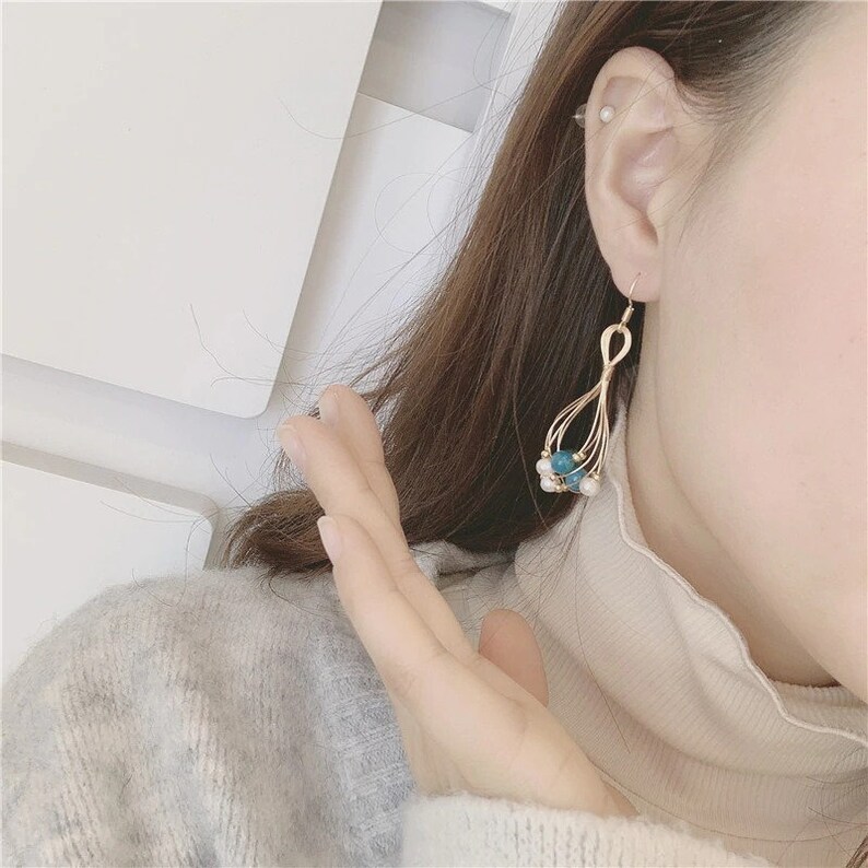 Pearl Earrings Green Agate Decoration 4-5mm Natural Pearl Earrings For Women Gift