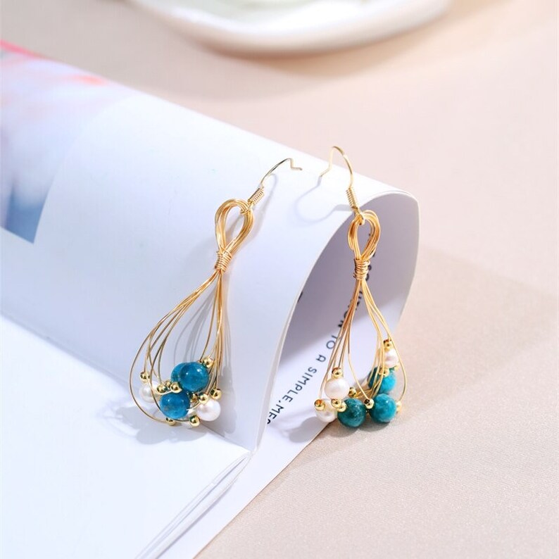 Pearl Earrings Green Agate Decoration 4-5mm Natural Pearl Earrings For Women Gift
